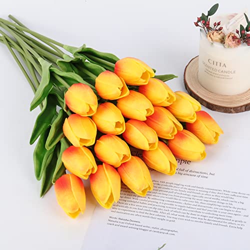 Beferr Tulips Artificial Flowers 18Pcs Faux Tulip Real Touch Tulip Fake Flowers Bouquets Arrangements for Home Wedding Table Decor Orange - color: S-18pcs-1colors-orange, size: 18PCS