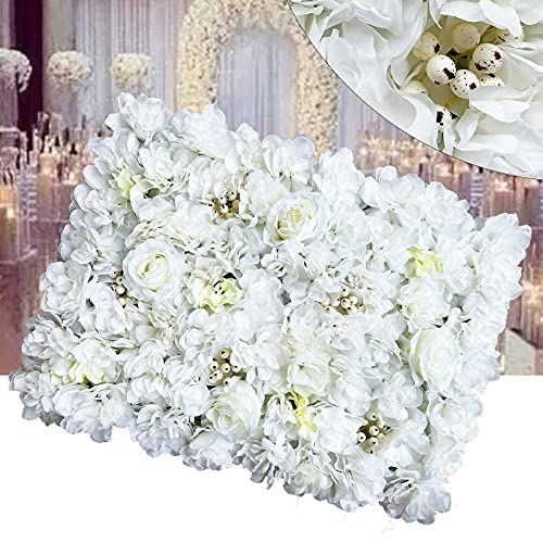 12pcs 24" x 16" Artificial Flower Wall Panel Background,3D White Plastic Hydrangea Rose Flowers Wall Backdrop for Wedding Party Event Photo Backdrop Wall Decor (White)