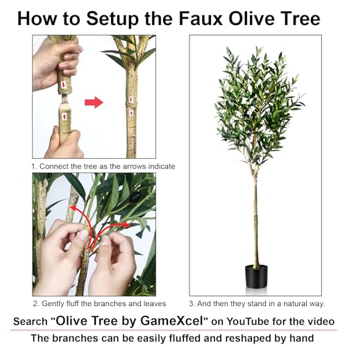 5FT Olive Tree Artificial Indoor - Tall Faux Olive Tree with Wood Trunk and Lifelike Fruits - Fake Plants in Pot for Home Office Living Room Decor - size: 5ft