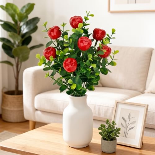 6 Pcs Artificial Apple Branches, 12.6 Inch Faux Crabapple Fruit Stems with Red Mini Apples and Green Leaves for Home Kitchen Decor, Farmhouse Vase Fillers Seasonal Table Centerpiece - color: Red 1