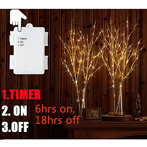 Fudios Birch Branch Lights with Timer for vase 100 LED Lighted Willow Twig 32IN Tall Battery Operated Home Party Indoor Outdoor use - color: White Birch, size: 1 SET