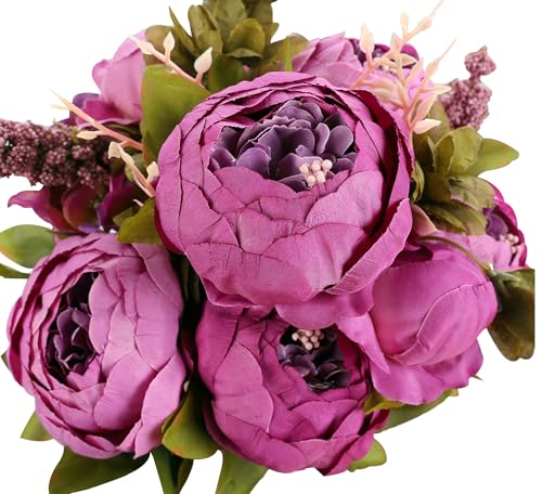 Duovlo Fake Flowers Vintage Artificial Peony Silk Flowers Wedding Home Decoration,Pack of 1 (Purple) - color: Purple