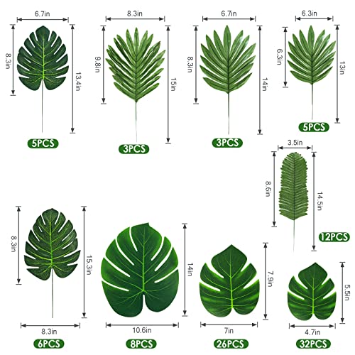 QUANQIUFEI 100 Pcs 9 Kinds Artificial Palm Leaves, Monstera Gold Faux Leaves for Safari, Jungle, Hawaiian, Luau Party Table Decoration (Color B) - color: Color B