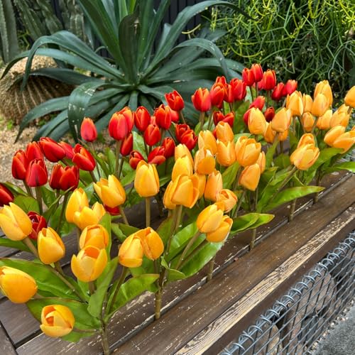 Artificial Fake Flowers Tulip for Outdoor Decoration,UV Resistant Faux Plastic Fabric Greenery Shrubs Plants Fake Flowers Hanging Planter Kitchen Home Garden Wedding Decor (Orange) - color: Orange