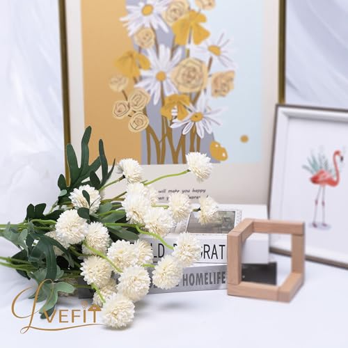 LVEFIT 10 Pcs Beige Kiku Flower Fake Mums Long Stem Flowers,Faux Kiku Flower Bulk,Silk Flowers Mini Chrysanthemum Floral Arrangements,Artificial Flowers Chrysanth Mini Fake Flower - color: Beige