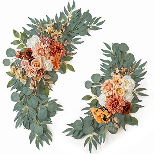 ponatia Wedding Arch Flowers (Pack of 2), Artificial Burnt Orange Flowers for Wedding Welcome Signs Decorations and Arch Flower for Weddings Ceremony Reception (Burnt Orange) - color: Burnt Orange