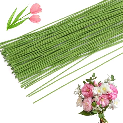 CCINEE 18 Gauge Green Floral Stem Wire, 100 PCS Paper Wrapped Florist Wire for Floral Arrangement DIY Crafts, 14 inch - color: #18 Green, size: #18