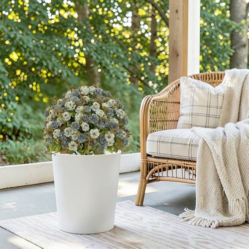 24” Artificial Flowers for Outdoors, Set of 2 Realistic Faux Blue Mums in Cement Pots, UV Resistant Fake Plants Look Real for Front Porch, Entryway & Indoor Spring Decor - color: Chrysanthemum Dusty Blue