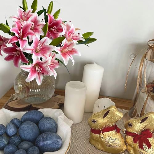Yalzone 2 Pcs 28 inch Pink Artificial Lily Flowers Fake Real Touch Lily 3 Heads 2 Buds Pink Flowers Artificial Faux Lily for Home Office Decor Wedding Bouquet Decoration Table Centerpiece (W045)