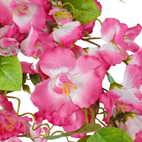 Artificial Fake Hanging Flowers Plants for Outdoor, Faux Silk Hibiscus Long Trailing Vines Realistic UV Resistant for Home Indoor Outside Front Porch Planter Patio Yard Decor,2Pcs (Pink 4Pcs) - color: Pink 4pcs