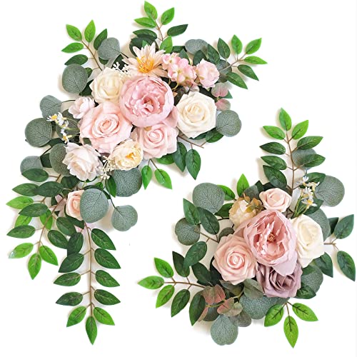 Faux Flower Swag Set of 2 for Wedding Welcome Signs Floral Swag Wedding Reception Ceremony Signs Decor (Pink) - color: Pink