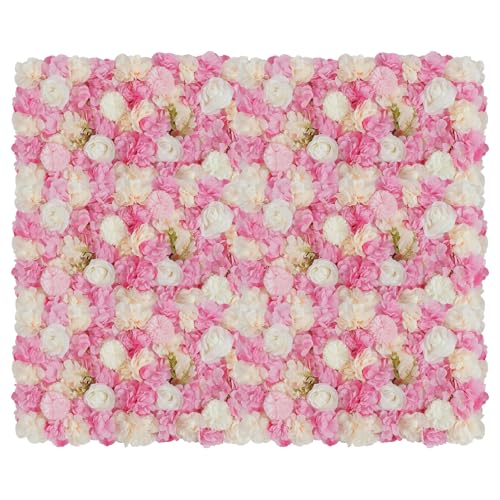 PERFERATE 12Pcs Flower Wall Panel Set 15x15 Inch Artificial Silk Flower Wall Backdrop 3D Rose Hydrangea Floral Mat Wedding Backdrop Wall, Photo Background, Home Party (Pink+White, 15 × 15") - color: Pink+White