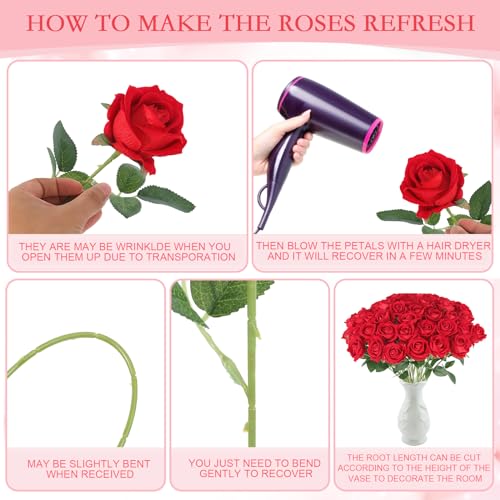 Hananona Artificial Roses Flowers for Flower Arrangement, 12 Pcs Silk Red Rose Bouquet for Home Decoration, Faux Roses for Parties and Wedding Decoration (Red, 12) - color: Red