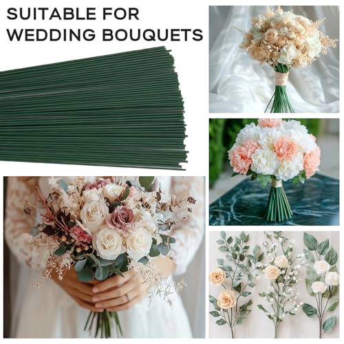 Floral Wire Stems, 60 Pack Flower Stems, 2 Gauge Green Floral Stem Wire for Paper Wrapped Wreath Making Supplies - color: Green