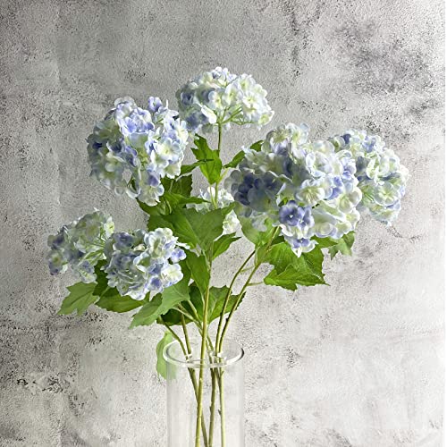 YalzoneMet Artificial Snowball Viburnum 4 Pcs 26.8 in Graduated Blue Small Hydrangea 2 Head Natural Lifelike Real Touch Faux Latex Long Stem Vibernum Flower for Home Decoration Outdoor Wedding Deco - color: Blue