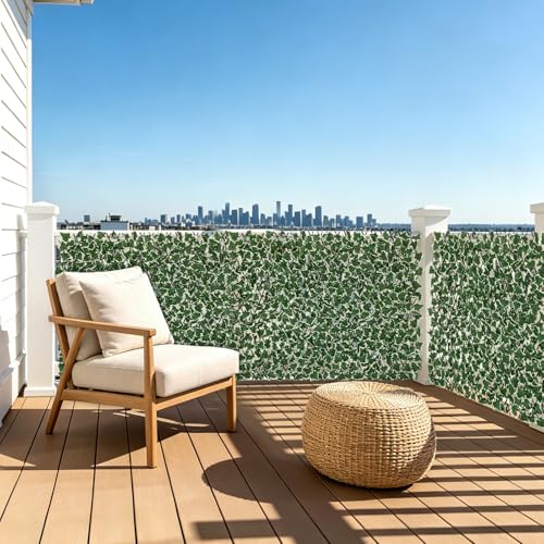 Expandable Fence Privacy Screen for Balcony Patio Outdoor, Greenery Expandable Stretchable Covers Panel Privacy Fence, Single Sided Leaves (Green White Ivy, 4 Pack) - color: Green&White Ivy, size: 4 Pack
