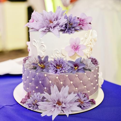 LACGO 48 PCS Artificial Flowers Heads, Fake Daisy Heads Bulk Silk Faux Rose DIY Cake Decor Blossom Garland Wreath Bouquets Crafts for Halloween Wedding Bridal Baby Shower Home Party Decoration(Purple) - color: Purple