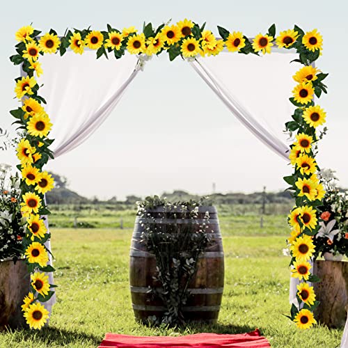 Uieke 3 Pack Artificial Sunflower Garland, 7.5ft/Strand Silk Sunflowers Hanging Vines Flowers with Green Leaves for Room Kitchen Garden Birthday Wedding Baby Shower Party Table Decor Large - size: Large