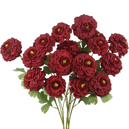 3 Pcs Artificial Flowers Spring Summer Red Zinnia Silk Flowers with Long Stems Zinnia Elegans Artificial Flowers for Outdoors Floral Arrangements Table Centerpieces Wedding Party Home Decor - color: Red