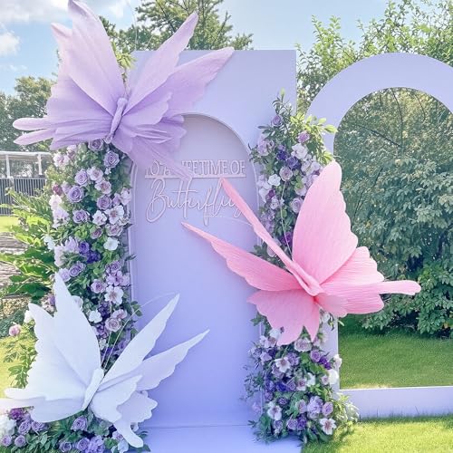 3 Pcs 3D Large Hanging Butterfly Decorations Large Butterfly Birthday Party Decorations 3D Crepe Paper Decoration for Wedding Party Birthday Baby Shower Garden(Purple, Pink, White,20 Inch) - color: Purple, Pink, White, size: 20 inch