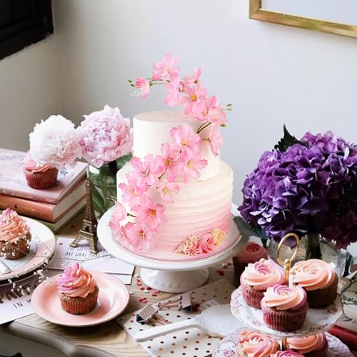 14PCS Artificial Cherry Blossom Cake Toppers Pink Cherry Flowers Cake Ornament for Floral Birthday Cake Decors Wedding Bridal Shower Mother's Day Party Artificial Flower Decoration Supplies - color: Pink Cherry