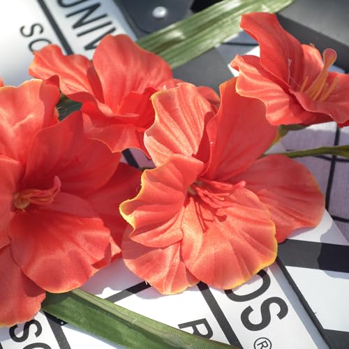 IPOPU 10 PCS Gladiolus Artificial Flowers 30.3 in Gladiolus Flowers Silk Gladiolus Flowers with Stems Artificial Gladiolus Flowers Faux Gladiolus for Home Wedding Office Decoration(Sunset) - color: Sunset