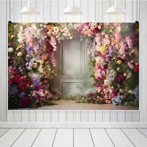 Wedding Flowers Backdrop White Red Pink Rose Flowers French Style Frame Wall Nature Garden Flower Backgrounds for Bridal Shower Wedding Ceremony Birthday Party Photo Booth Props Vinyl 12x8ft - size: 12x8FT