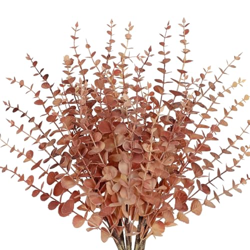 GnFlus 5 Pcs Artificial Eucalyptus Stems Fall Eucalyptus Leaves Autumn Leaf Branches Fall Decorations with Foam Fall Leaves for Home Floral Arrangement Autumn Festival Thanksgiving Decor Red - color: Orange Red