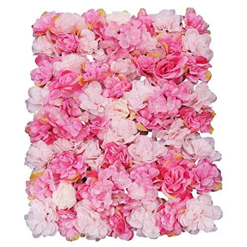 Flower Wall Panel, 6Pcs Artificial Dahlia Rose Floral Wall Backdrop Faux Flower Wall Mat Flower Wall Backdrop for Wedding Party Decoration - color: 6pcs Dark Light Pink