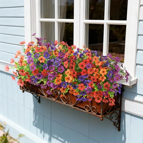 Hommyea Artificial Flowers for Outdoors, 12 Bundles Multicolor Silk Fake Flower for Spring Summer Decoration, UV Resistant No Fade Artificial Outdoor Plants for Home Planter Porch Patio Yard Decor - color: Double Purple,red,orange