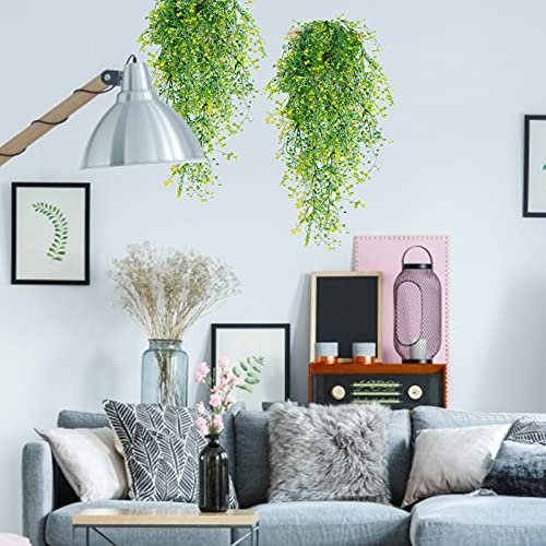 RECUTMS Artificial Plants Fake Hanging Plants for Outside Ivy Plant for Outdoor UV Resistant for Wall Indoor Hanging Baskets Wedding Garland Decor 4 Pack(Yellow 4P) - color: Yellow