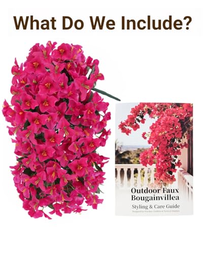Artificial Flowers for Outdoors – 2 Bundles of UV-Resistant Artificial Bougainvillea, Realistic Silk Flowers for Front Porch, Patio, Garden, Window Boxes & Hanging Baskets (Hot Pink, 2) - color: Hot Pink, size: 2 Bundles
