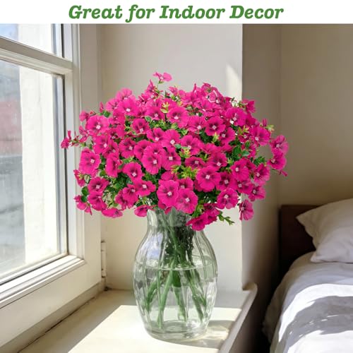 Roberly 20 Bundles Artificial Flowers for Outdoors, Fake Silk Flowers with Plastic Eucalyptus Greenery Stems Realistic Faux Plants for Spring Summer Porch Patio Yard Garden Vase Home Decor, Fuchsia - color: Fuchsia