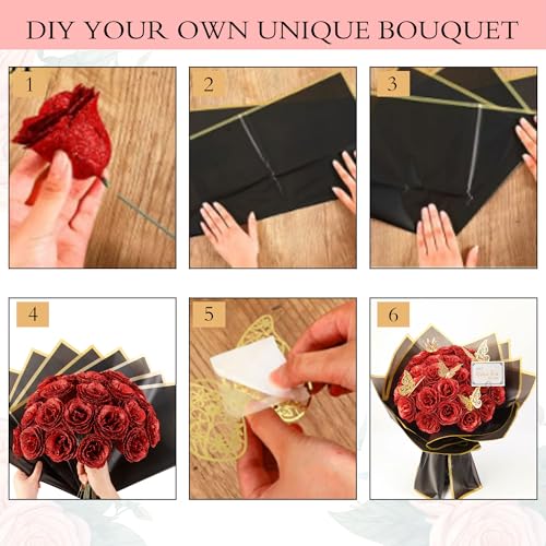 Red Glitter Roses Bouquet, 30 Pcs DIY Fake Flowers Bouquet, Everlasting Shiny Artificial Rose Bouquet for Valentine's Day, Anniversary, Engagement, Wedding - color: Red