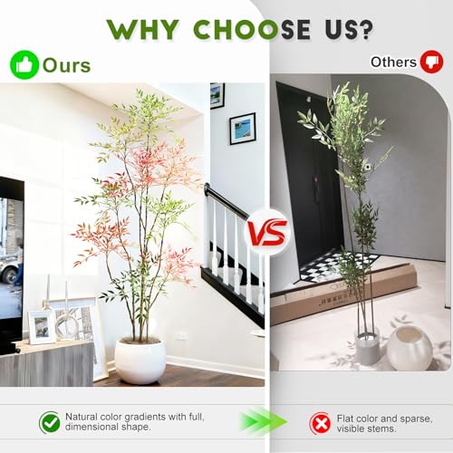 Large Artificial Nandina Trees Tall Fake Bamboo Tree Indoor Outdoor Realistic Floor Plant Faux Plastic Plants Flowers for House Home Living Room Bedroom Office Front Porch Modern Farmhouse Decor - color: Multicolor, size: 7ft 3in