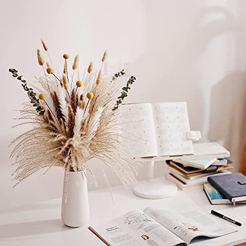 Natural Dried Pampas Grass Bouquet 78pcs 17inch Home Decor, White Pampas & Brown Pampas & Reed Grass & Bunny Tails Grass & Craspedia & Eucalyptus, Boho Wedding Decor Flowers Arrangement