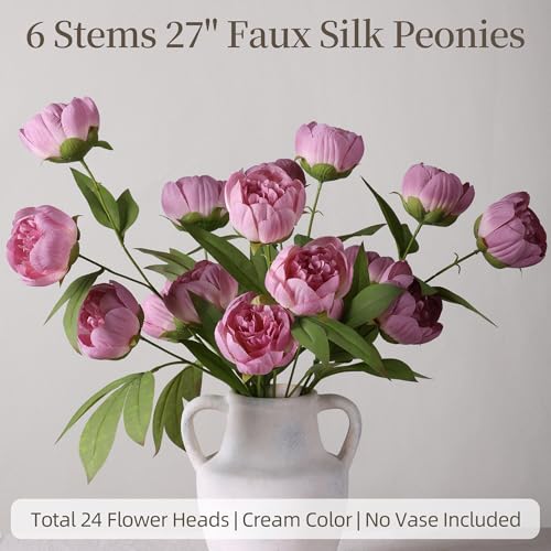 florisso 6 Pcs 27" Faux Silk Artificial Peony Flowers, Fake Peony Branches for Vase DIY Bouquet Centerpieces Wedding Shower Decorations/Dull Pink - color: Dull Pink