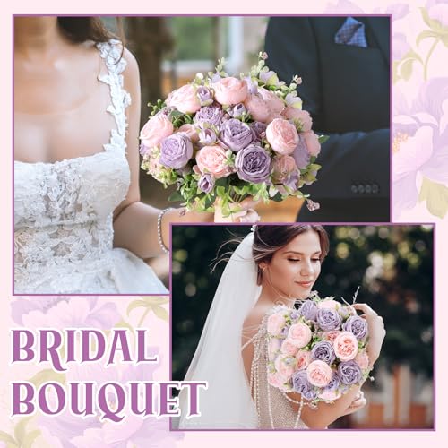8 Pack Pink, Purple Peonies Artificial Flowers, Fake Silk Hydrangea Bouquet for Bridal Wedding Home Table Decor Reusable Dining Opening Ceremony Birthday Arrangement Faux Floral - color: Pink,purple