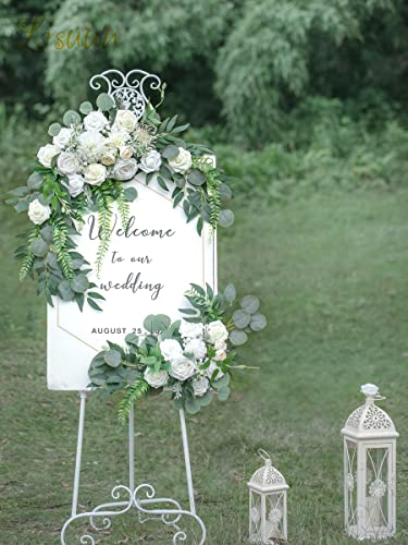 Lisuun Wedding Arch Flowers, Artificial Flowers for Decoration, Large Flower Swag for Boho Styles Wedding Ceremony Floral Decor - Pack of 2 - color: Creamy White&ivory White