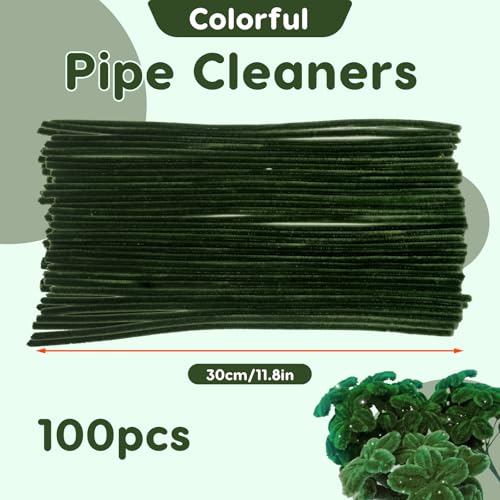 100 Pcs Solid Color Pipe Cleaners, 12 Inch 6mm Single Color Chenille Stems, Fuzzy Flexible Craft Pipe Cleaners, Bulk Art DIY Supplies , Flower Making, Holiday Decor & Handmade Projects (Moss Green) - color: Moss Green