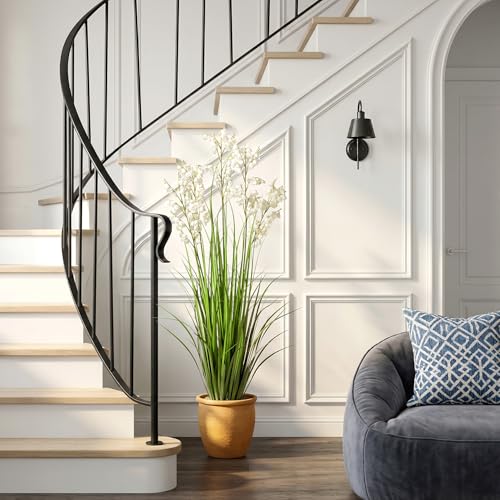 Ttranewsoo Artificial Tall Grass Plants with Pots 47“ 1 Pack Lily of The Valley Artificial Grass Home Interior Decorating and Outdoor Garden Decorations（White） - color: White-1pcs
