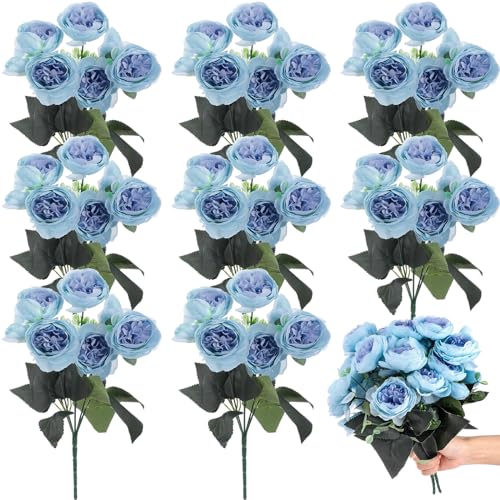 Yunsailing 8 Pack Artificial Peony Flowers Faux Silk Hydrangea Bouquet Wedding Home Table Decor Reusable Bouquet of Rose Flower for Birthday Wedding(Blue) - color: Blue, style: Peony