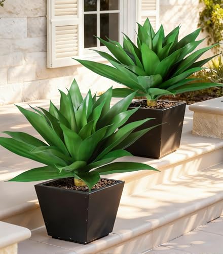 Ivydale Artificial Outdoo Plants, 2 PCS 28" Artificial Agave Plant for Outdoors Outside UV Resistant Large Fake Plants Realistic Greenery for Planter Porch Patio Yard Garden Indoor Decoration - color: Forest Green, size: 28 Inches