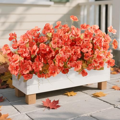 Hoppwodd Fall Flowers Fake Flowers Mums for Outdoors Autumn Decoration, 6 Bundles Artificial Flowers Faux Silk Plants Realistic UV Resistant for Outside Planter Patio (Fall Orange) - color: Falloran