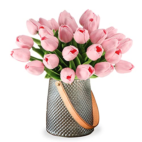 30pcs Real Touch Tulips PU Artificial Flowers, Fake Tulips Flowers for Arrangement Wedding Party Easter Spring Home Dining Room Office Decoration. (Baby Pink, 14" Tall) - color: Baby Pink
