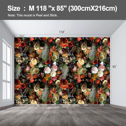 Rose Floral Large wall murals Peel and Stick self Adhesive Flowers Wallpaper for Bedroom Living Room - 85"x118" - color: F32, size: 85"x118"