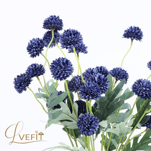 LVEFIT 10 Pcs Navy Blue Fake Mums Long Stem Flowers,Faux Kiku Flower Bulk,Silk Flowers Mini Chrysanthemum Floral Arrangements,Artificial Flowers Chrysanth Mini Fake Flower - color: Navy Blue