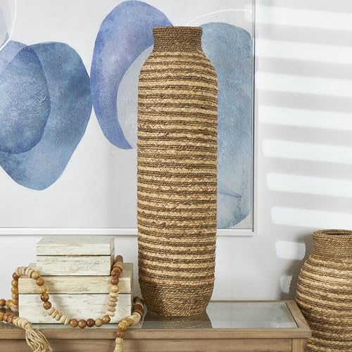 Deco 79 Seagrass Handmade Decorative Vase Slim Woven Tall Centerpiece Vase, Vase for Home Decoration 9" x 9" x 32", Brown