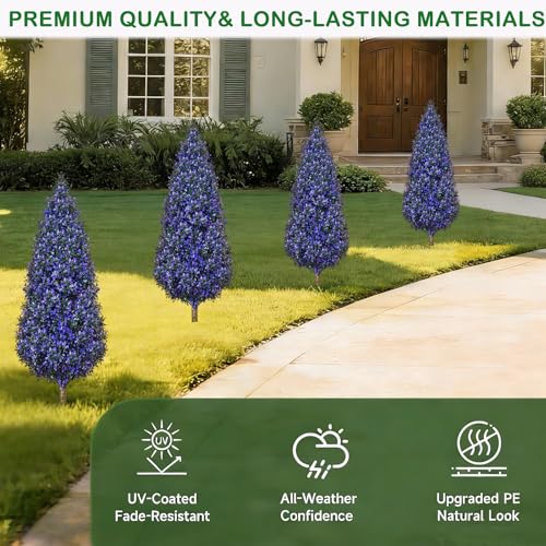 3.3FT Tall Artificial Topiary Tree Outdoor Indoor Purple Faux Trees Potted Plants Centerpiece Boxwood Tree UV Resistant,Balcony Fake Shrubs Plant with Pot,Stake for 4th of July Porch - style: single
