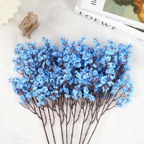 8Pcs Artificial Flowers Fake Babys Breath Bouquet,Blue Fake Flowers Plants Decor Silk Flower Bulk for Vase Spring Home Wedding Indoor Outdoor Table Party Decorations - color: Blue, size: 8 Bundles